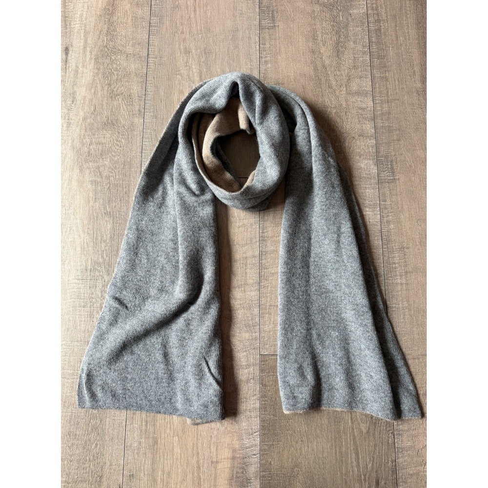 Aquatalia Cashmere Wool Blend Reversible Scarf Grey Camel Made in Italy